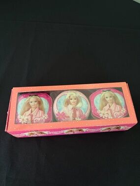 Vintage 1990s Mattel Barbie Tin Candle Set of 3 in Box Pink Floral